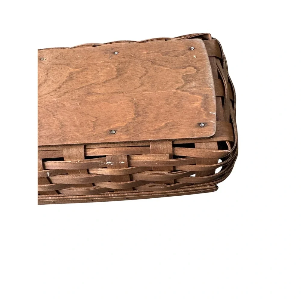 Longaberger 2007 Rectangular Handmade Basket with Plastic Liner Brown Woven Wood